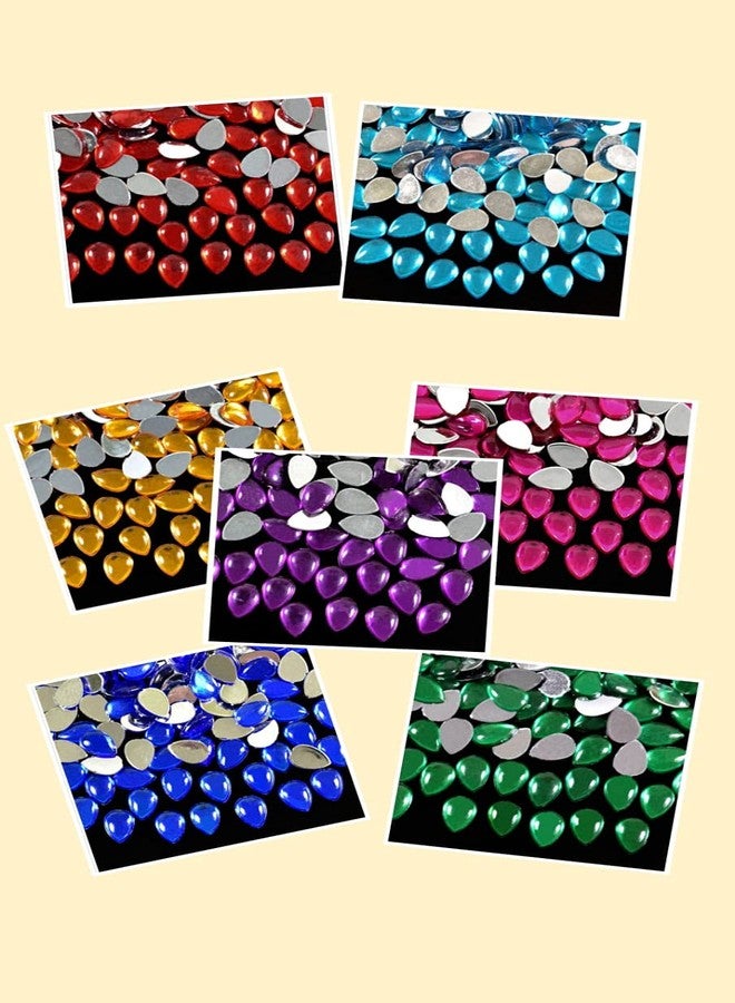 The Unique ® 10 * 14 MM Colorful Flat Kundan Stones Round and Drop Shape Combo for Jewellery Making, Combo of 7 Colours of 350 Pcs. - Image 1